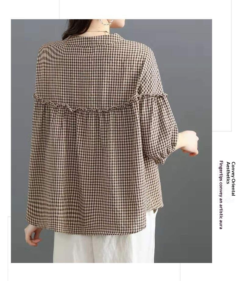 Blusa mujer estilo coreano efecto lino manga tres cuartos_voghion.com