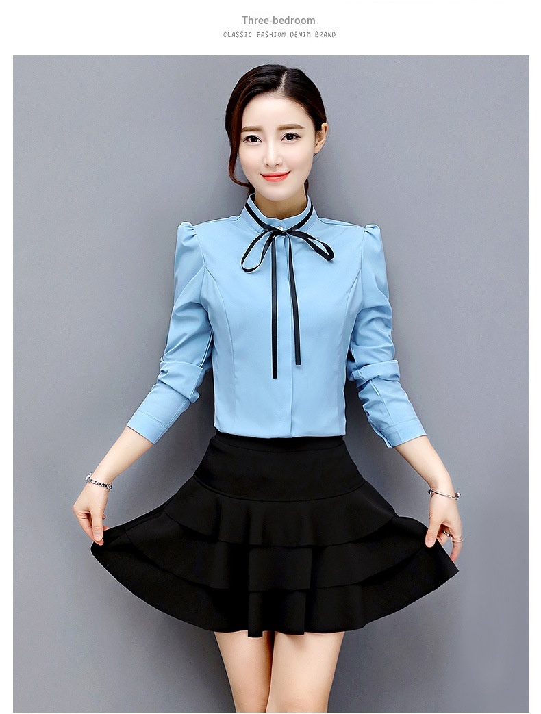 Camicia donna elegante con collo alla coreana e maniche a puffy_voghion.com