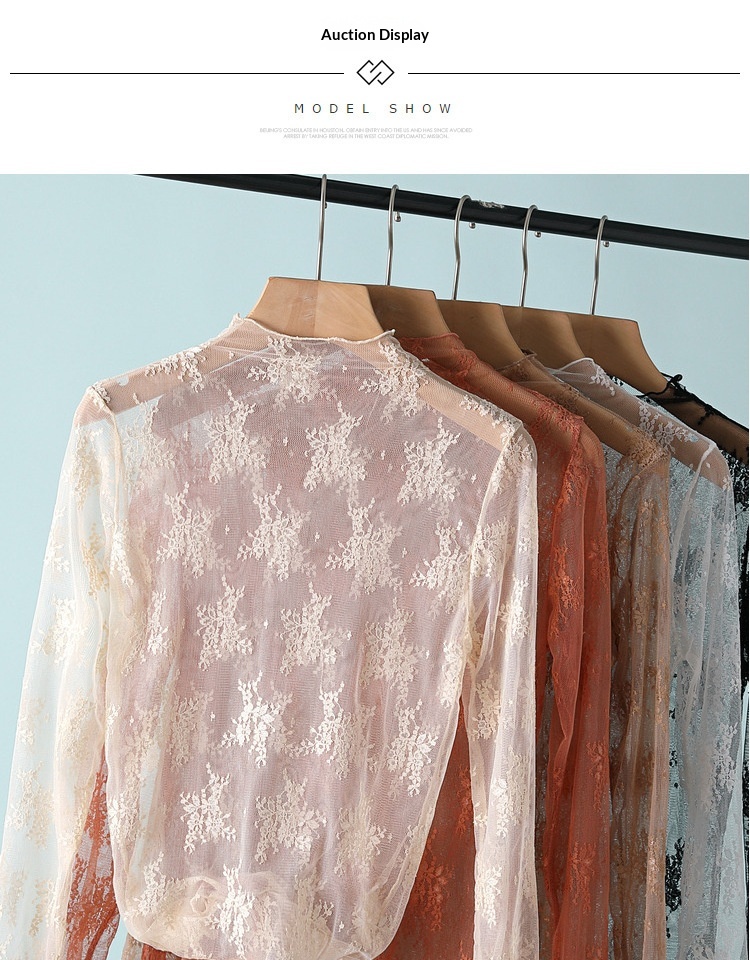 Camicia donna maniche lunghe in pizzo top elegante in mesh_voghion.com