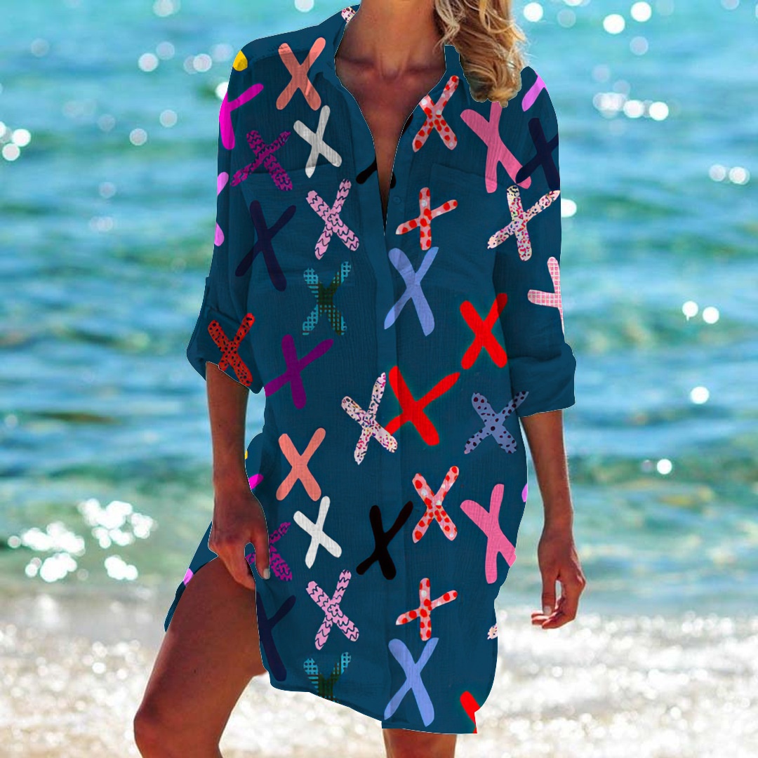 Mönstrad strandkofta för dam bikini cover-up_voghion.com
