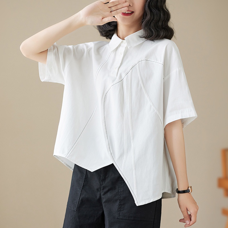 Real Shot Of 2024 Summer Korean-style Loose-fitting Irregular Niche Shirt, Solid Color Casual Design Shirt_voghion.com