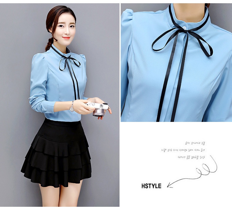 Camicia donna elegante con collo alla coreana e maniche a puffy_voghion.com