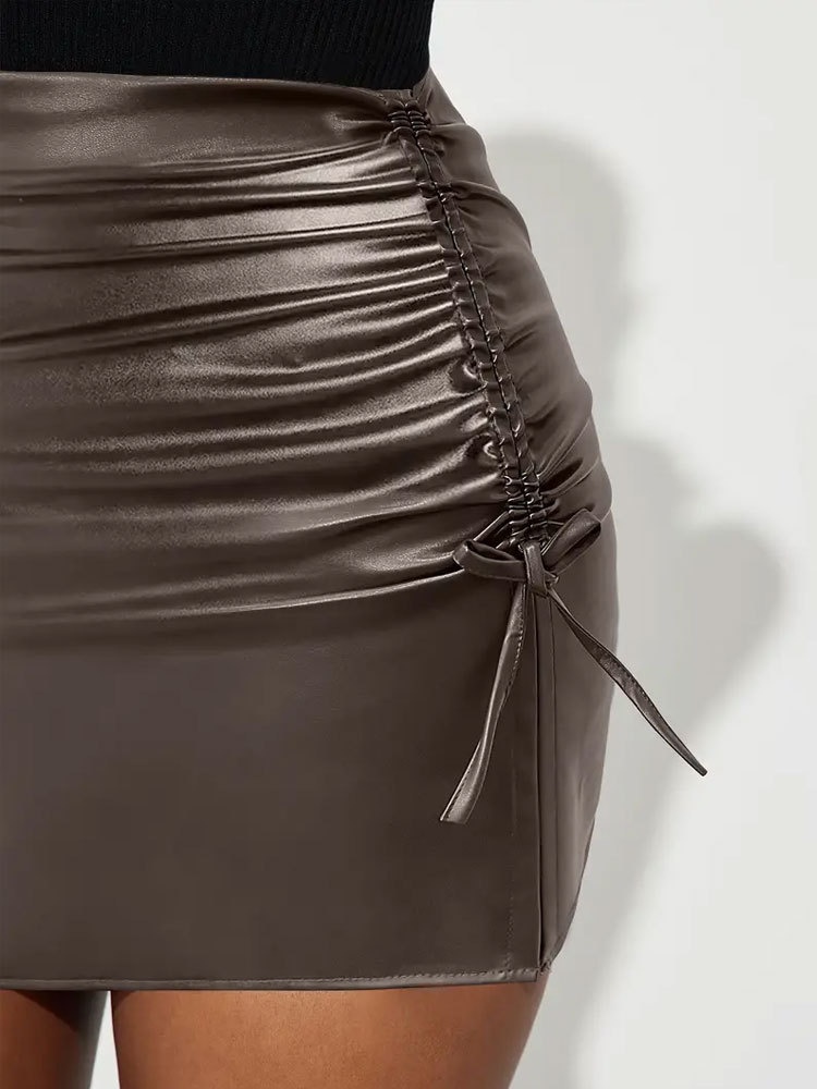 Dames rok van pu-leder met hoge taille en split mini_voghion.com
