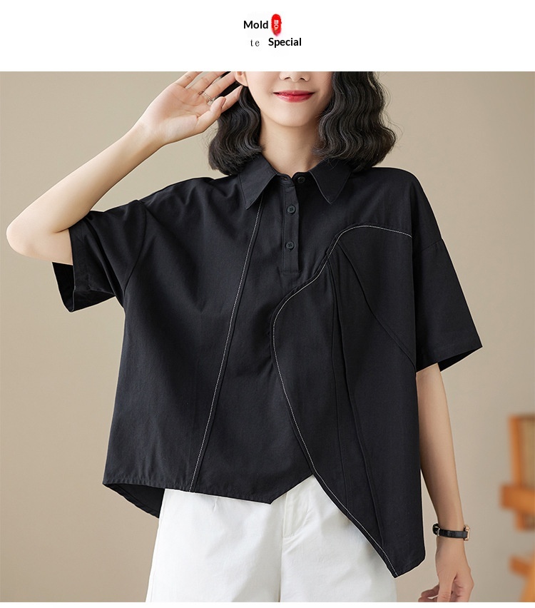 Loose-fitting Irregular Niche Blouse For Women Solid Colour Shirt_voghion.com