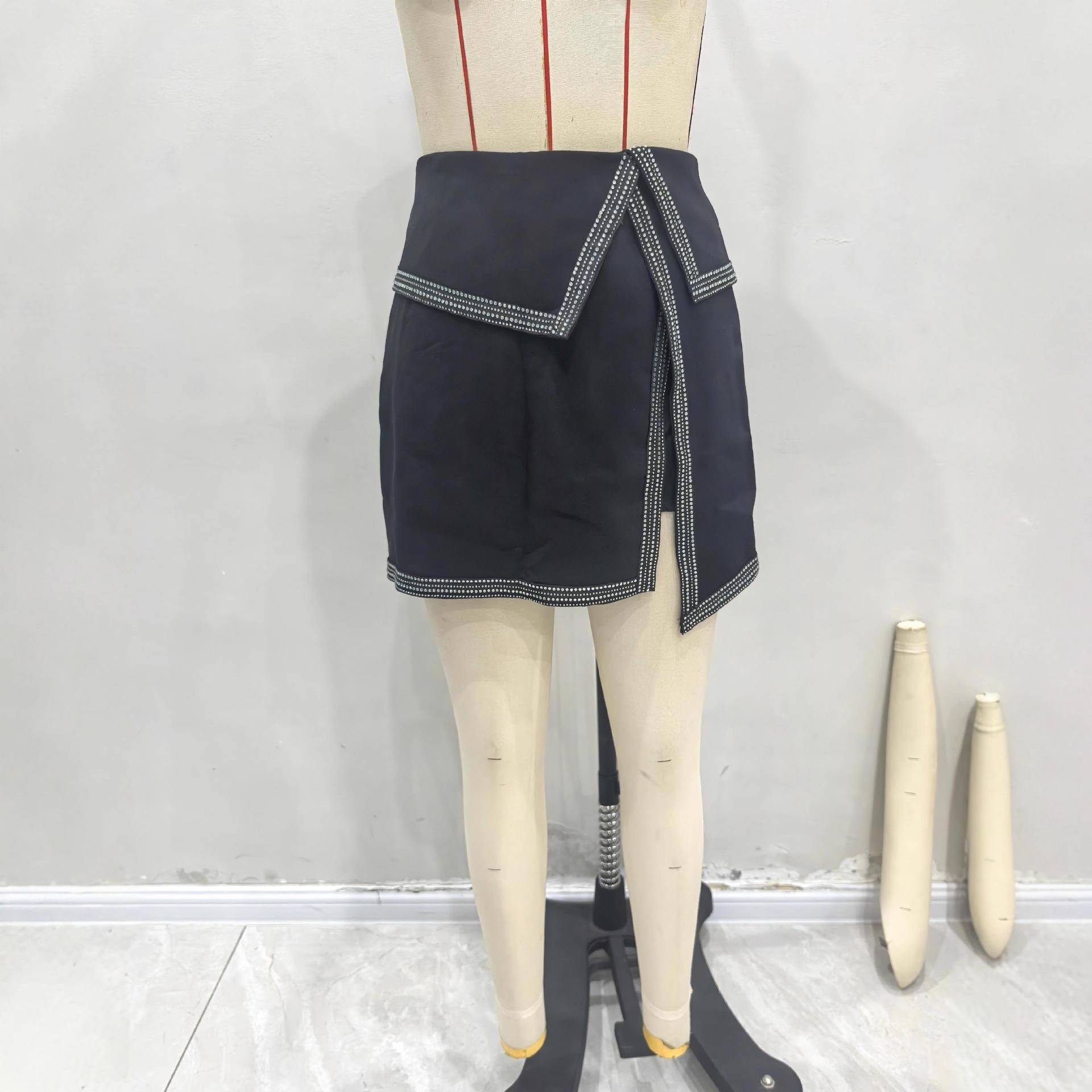 European American Cross-border Women's Clothing: Irregular Bodycon Skirt-pants With Rhinestone Trim And Zipper, Sexy_voghion.com