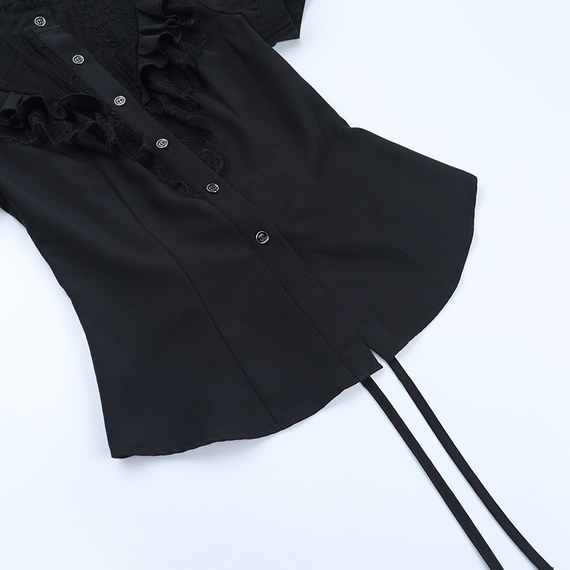 Dam spetsblus med kort ärm somrig slim fit topp_voghion.com