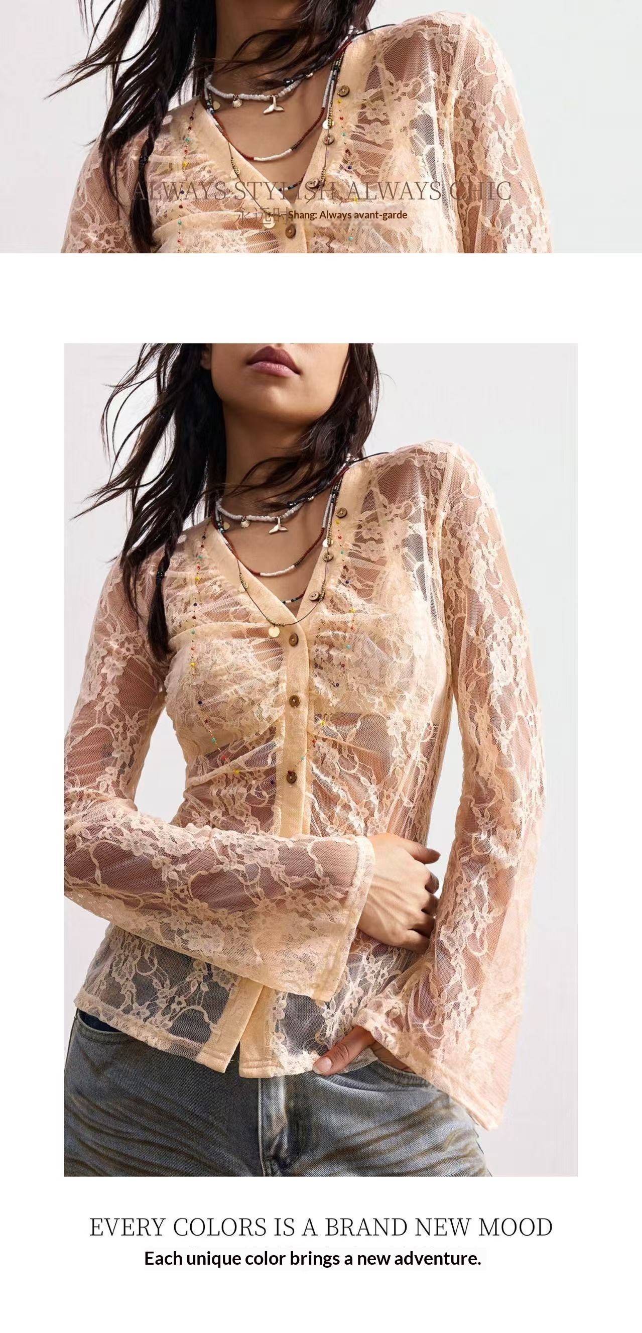 Camicia donna in pizzo taglio attillato top semi-trasparente_voghion.com