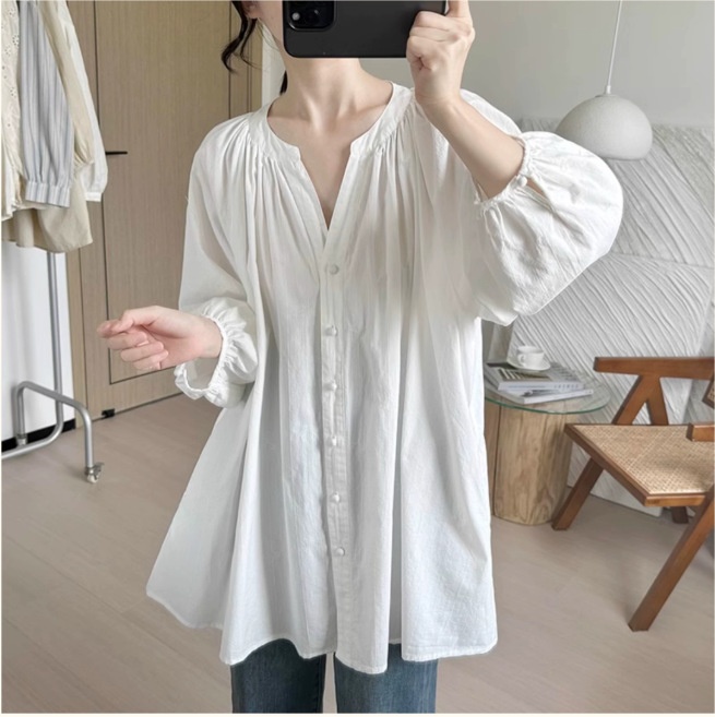 Damen Bluse Mit V-ausschnitt Und Laternenärmeln Im Retro Stil_voghion.com