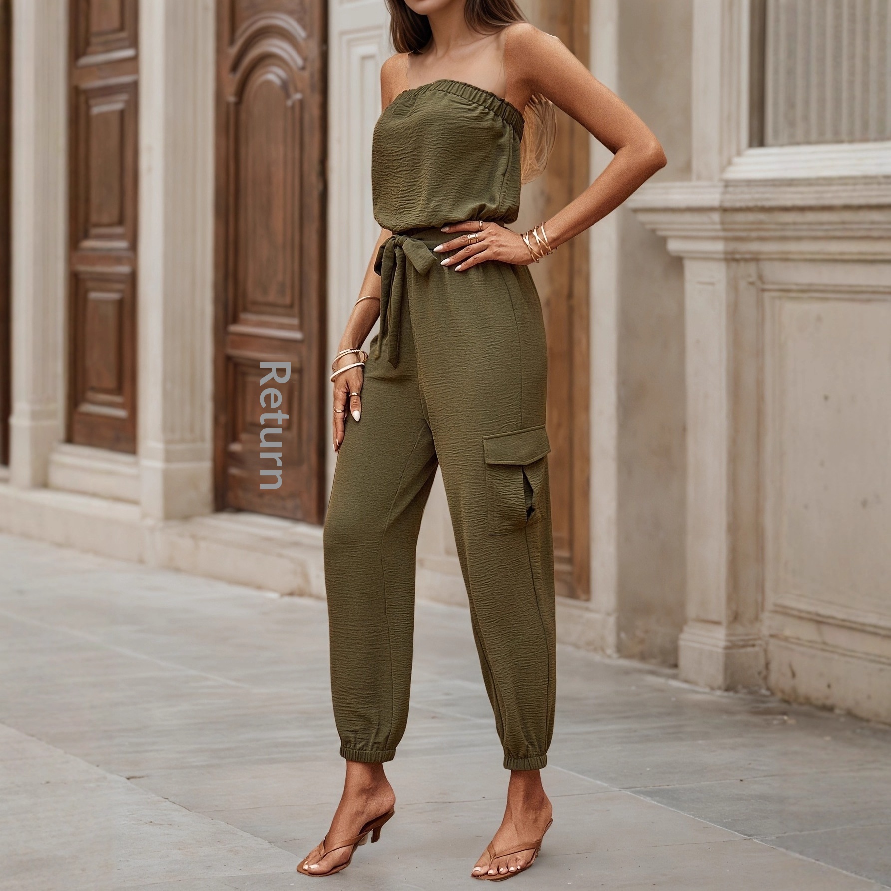 European And American Cross-border Foreign Trade Women's Clothing 2025 Spring/summer Solid Color Strapless Pocket_voghion.com