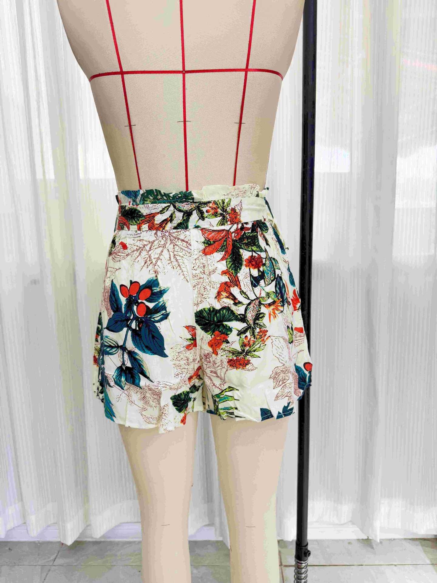 Women's Tropical Print Wide-leg Shorts With Drawstring_voghion.com
