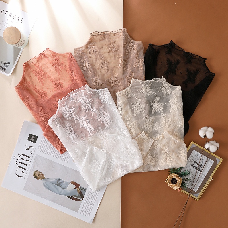 Nuova camicia di alta gamma con base in pizzo per donna, primavera e autunno 2025, top aderente a maniche lunghe in rete, sexy e di grande successo._voghion.com