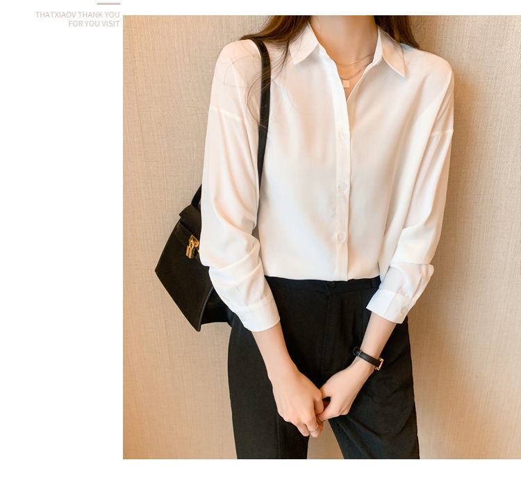 Women's Loose Chiffon Blouse Long Sleeve Casual Elegant Shirt_voghion.com