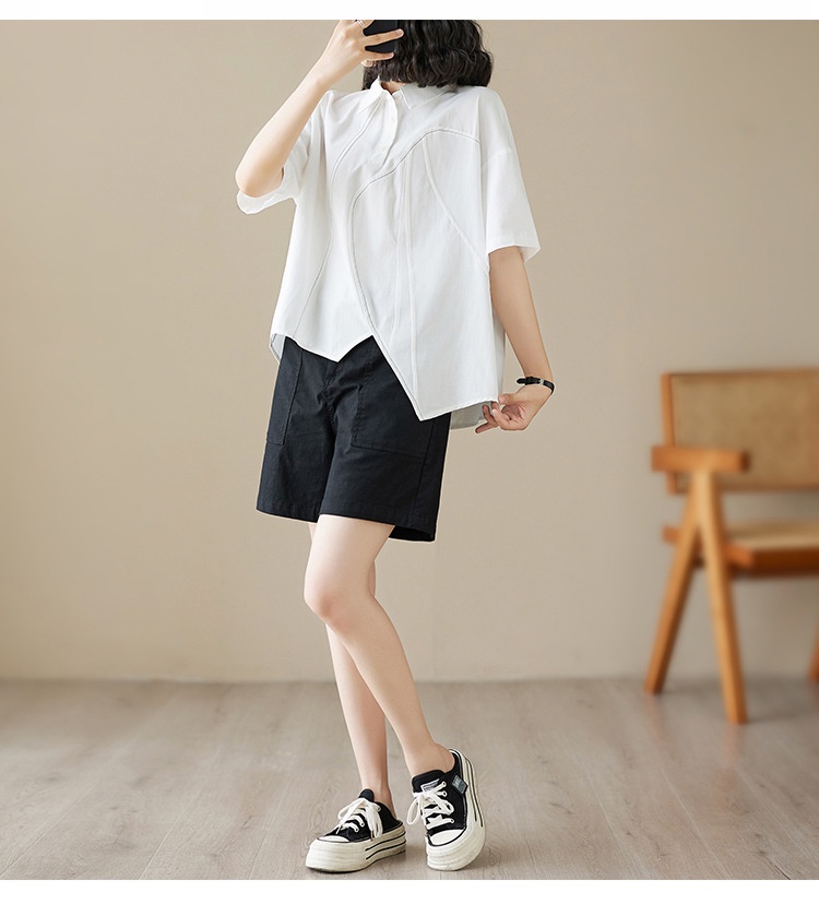 Loose-fitting Irregular Niche Blouse For Women Solid Colour Shirt_voghion.com