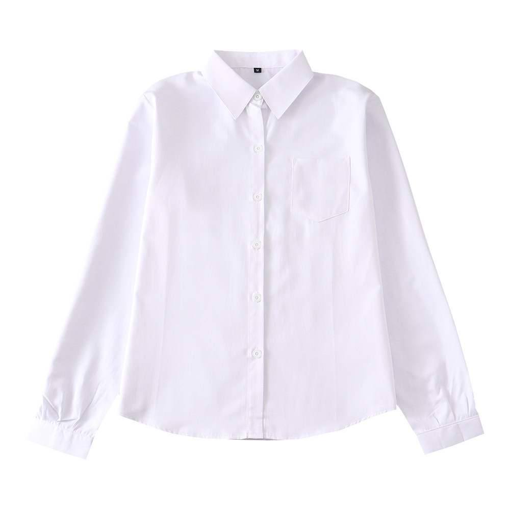 Camicia bianca da uniforme JK giapponese, top da studente, uniforme scolastica in stile giapponese, maniche lunghe, colletto quadrato appuntito, angolo_voghion.com