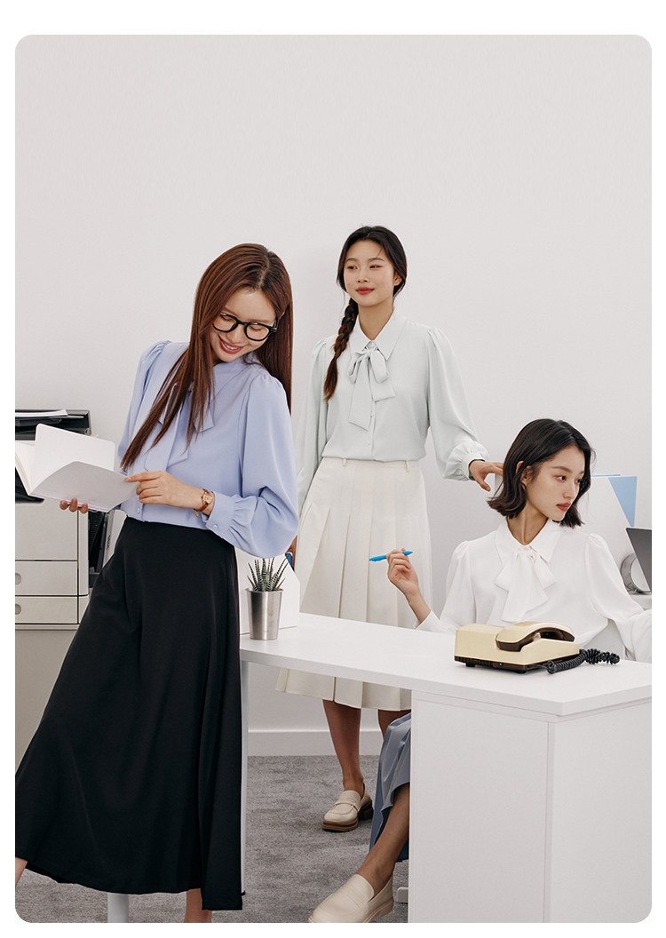 Camicia donna elegante in chiffon con fiocco per colloquio lavoro_voghion.com
