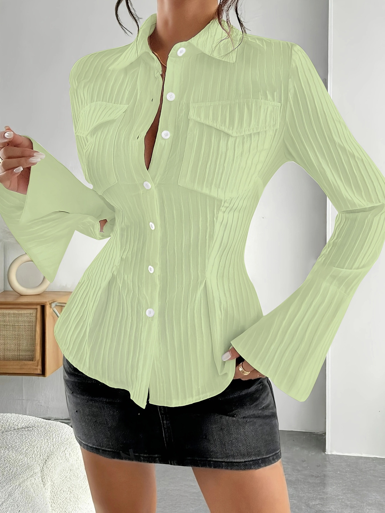 Camicia donna stile francese con tasche moda autunno_voghion.com