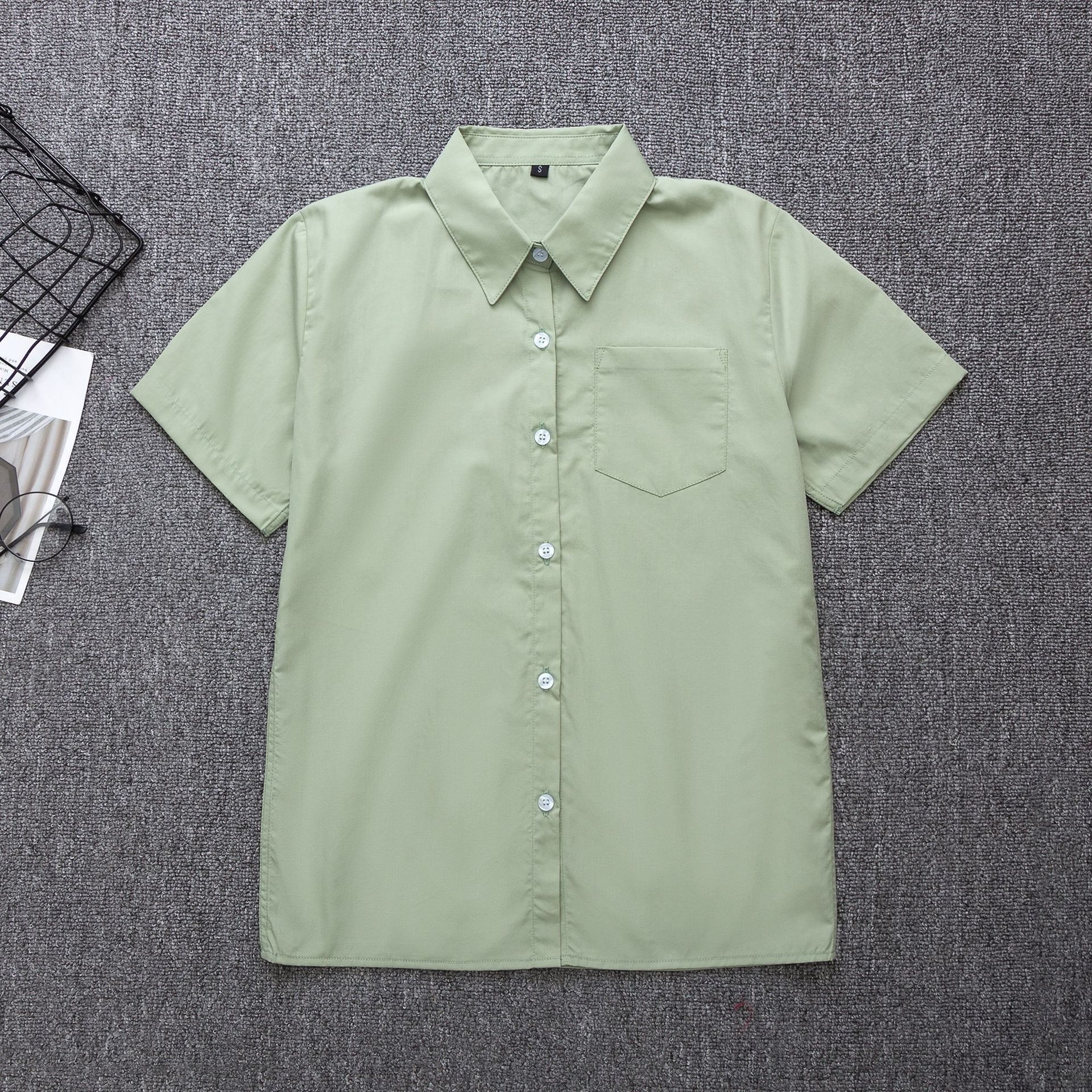Women's Basic Short-sleeve Shirt With Pointed Collar For Women_voghion.com