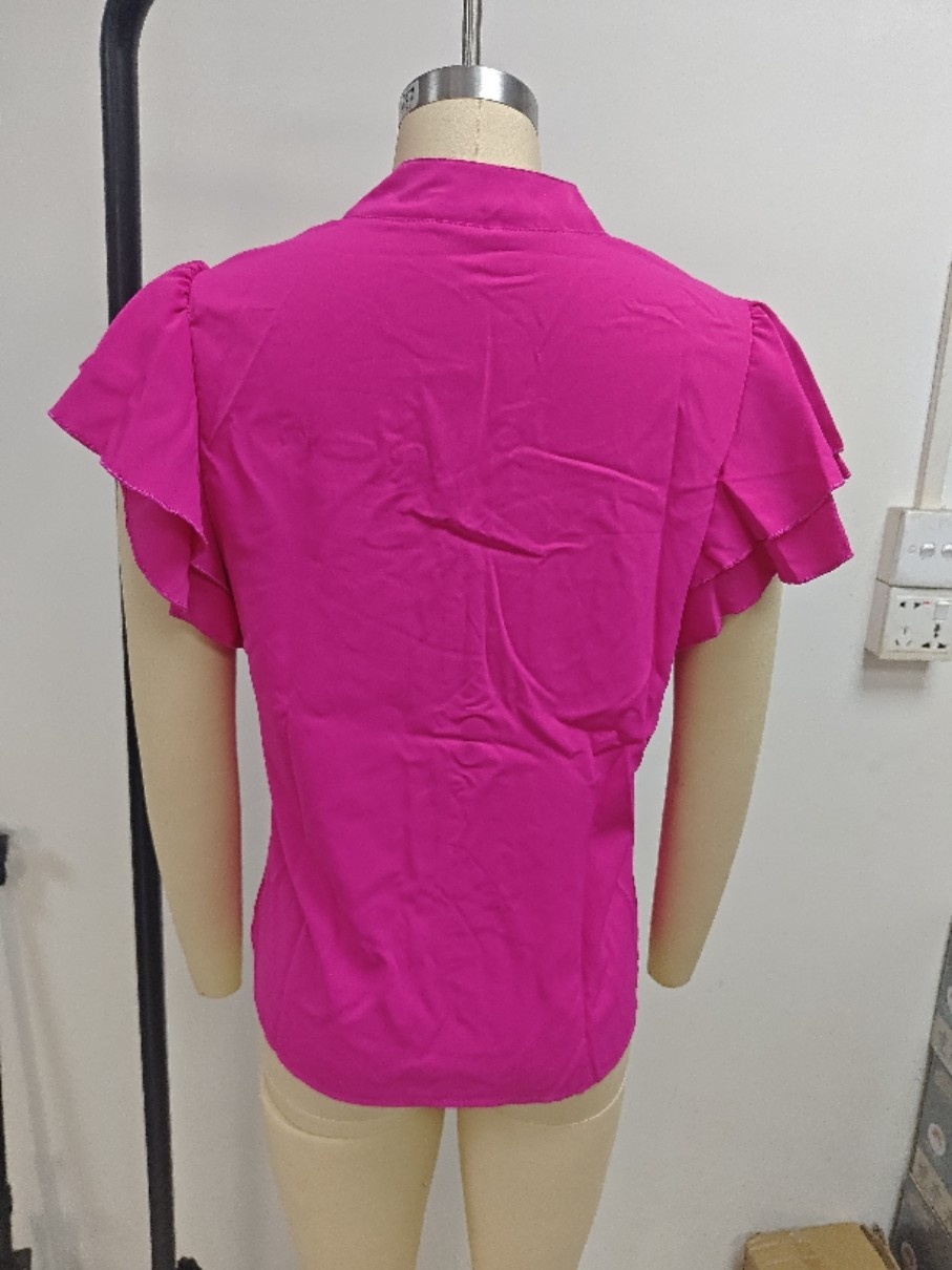 Women's V-neck Blouse With Ruffle Sleeves Summer Casual Style_voghion.com