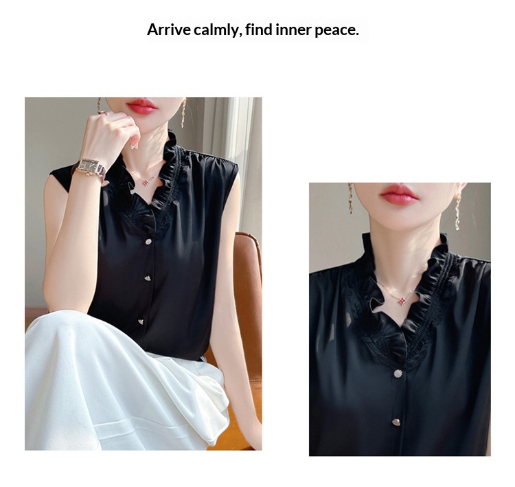 Women's Ruffled Edge Blouse Elegant Versatile Sleeveless Top_voghion.com