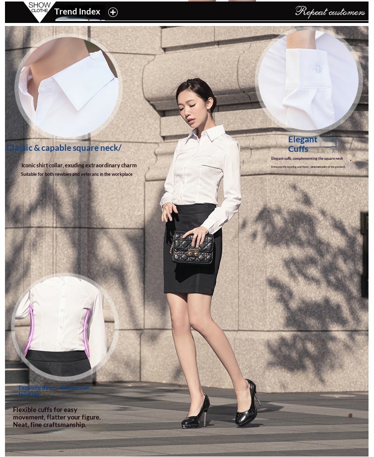 Camicia bianca donna slim fit maniche lunghe stile coreano_voghion.com