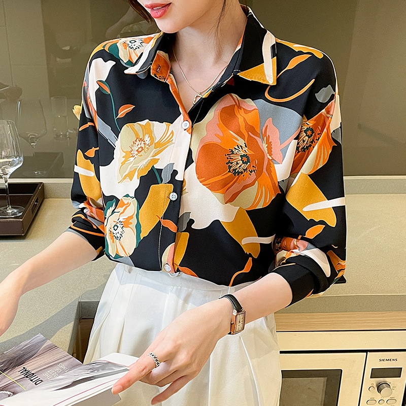 Nuova camicia a maniche lunghe 2024, elegante e raffinata, vestibilità ampia, versatile, snellente, con stampa. Top da donna._voghion.com