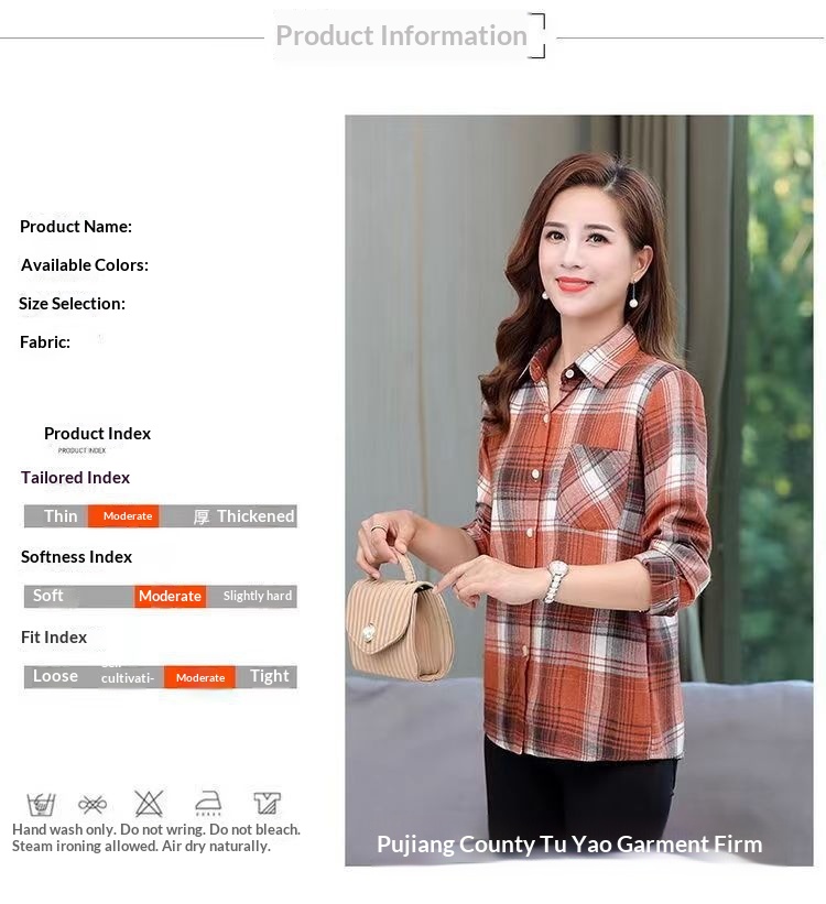 Women's Long-sleeve Plaid Blouse For Middle-aged And Elderly Women_voghion.com