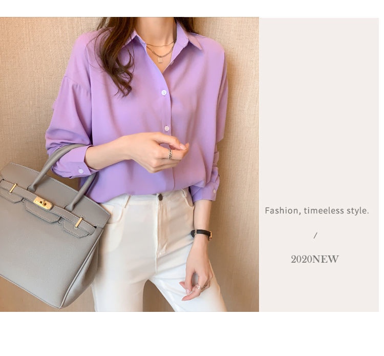 Women's Loose Chiffon Blouse Long Sleeve Casual Elegant Shirt_voghion.com