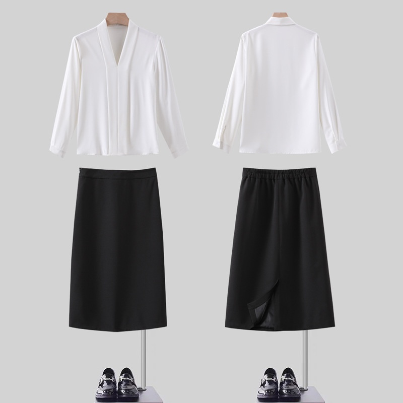 CS163 - Camicia da donna taglie forti, ampia, stile coreano, a maniche lunghe, in chiffon, con cravatta, base professionale_voghion.com