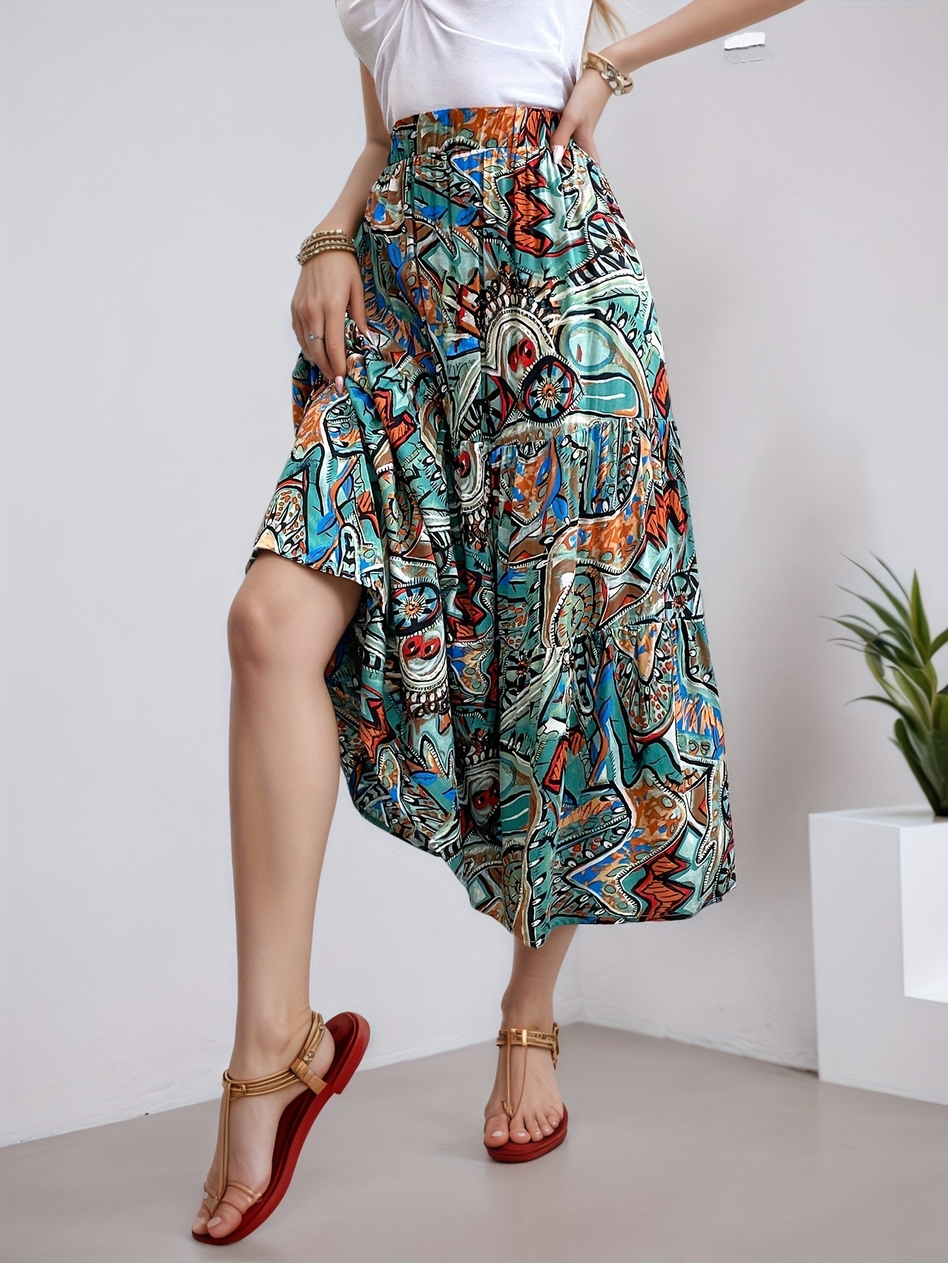 European And American Fashion Foreign Trade, Casual Spring-summer Stylish Women's Blue Floral Print Ruffled A-line_voghion.com