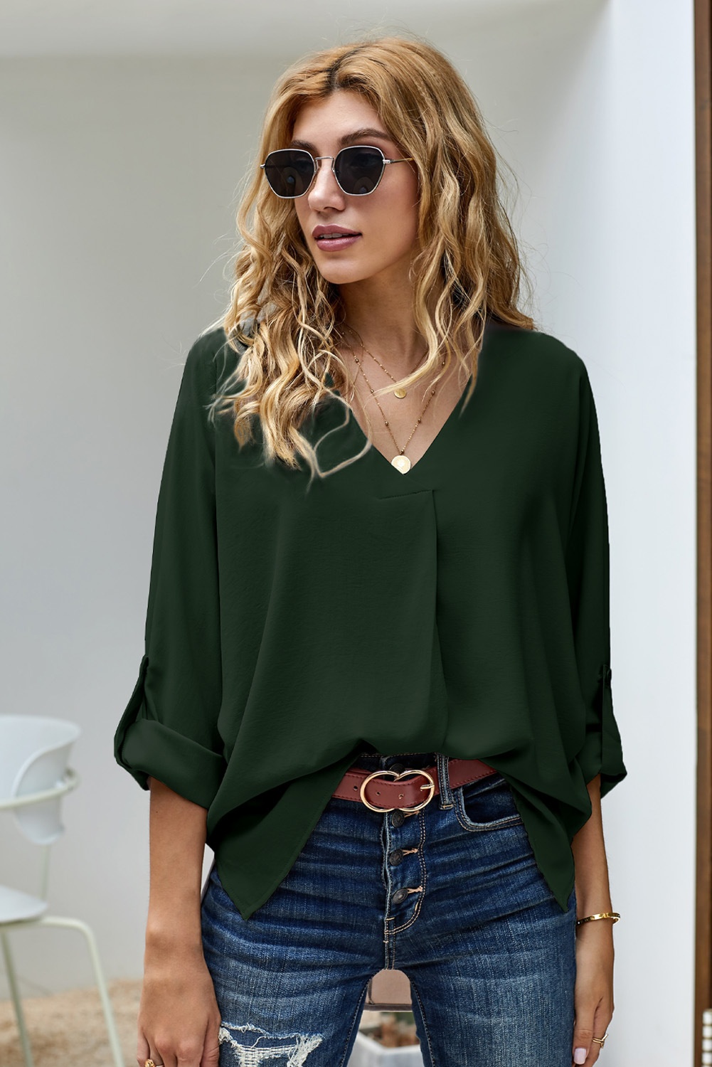 Women's V-neck Chiffon Blouse For Summer Plus Size Elegant Style_voghion.com