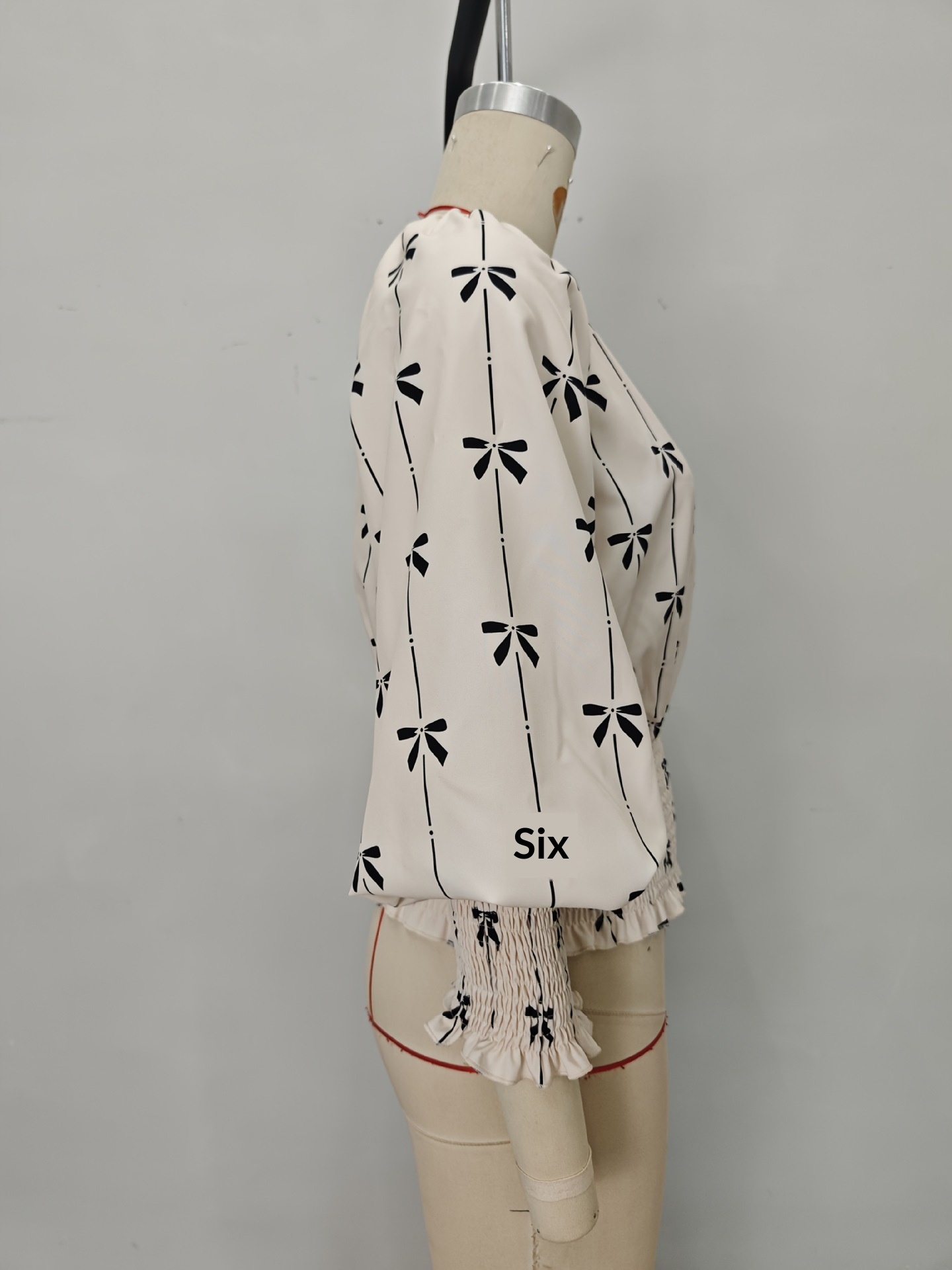 Damen Bluse Mit Print Geraffter Taille Und Laternenärmeln_voghion.com