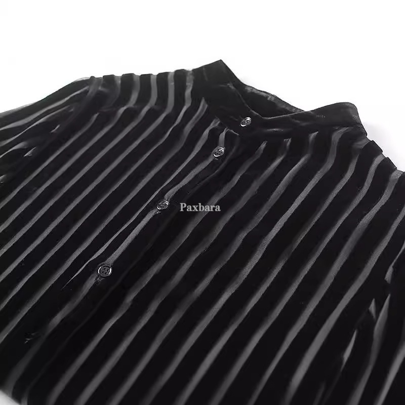 Camicia in velluto a righe semitrasparente da donna, nuova collezione primavera 2024, stile europeo e americano, 9390109_voghion.com