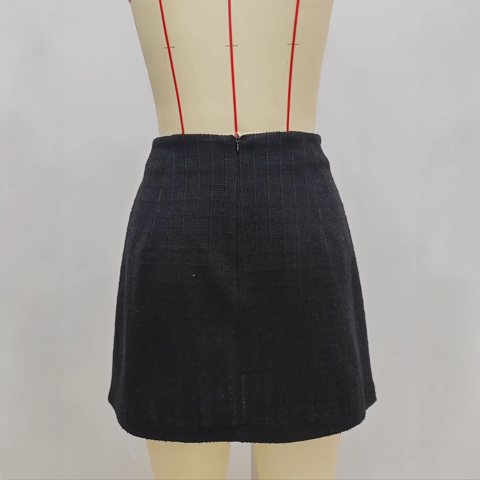leather Patchwork Back Zipper, Fashionable With Pocket Flap Button Decoration, Small A-line Hem, European And_voghion.com