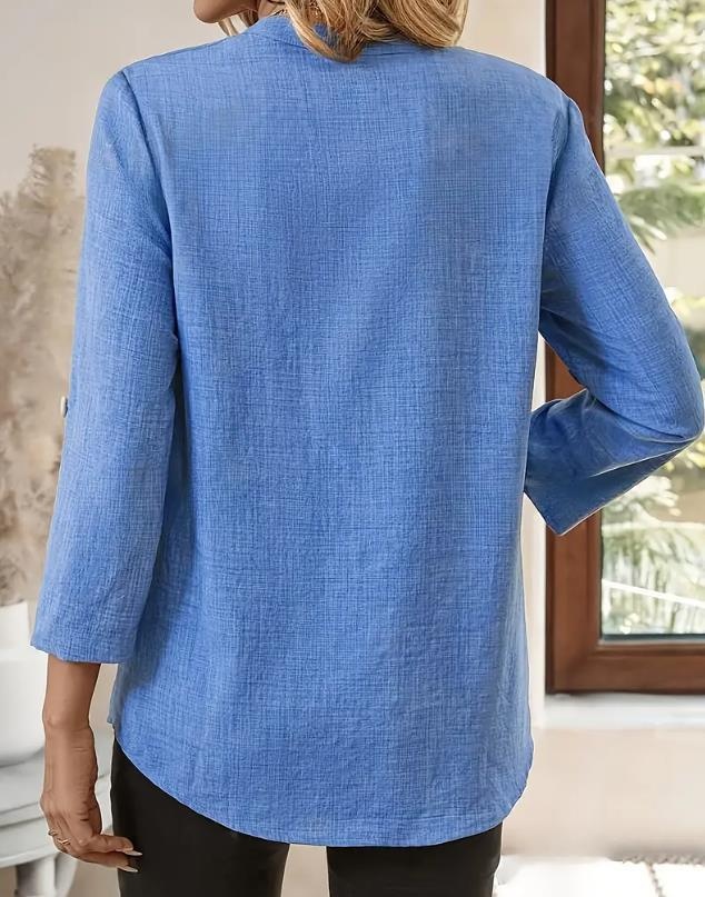 Women's V-neck Loose Blouse Casual Plus Size Solid Colour Shirt_voghion.com