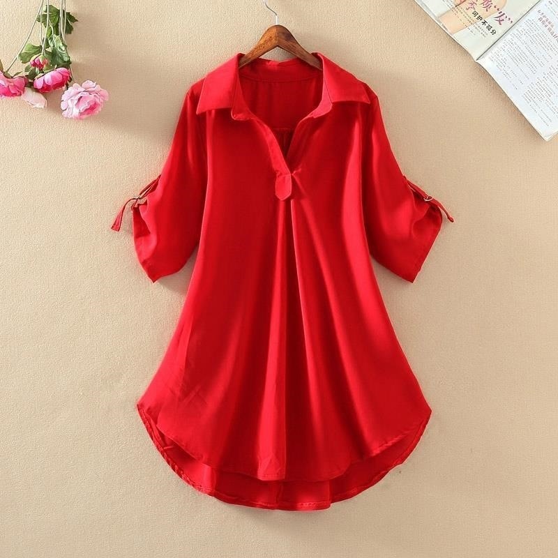 Mid-Length Short Sleeve Blouse 2025 Summer New Plus Size Loose Waist Slimming Chiffon Top For Women_voghion.com