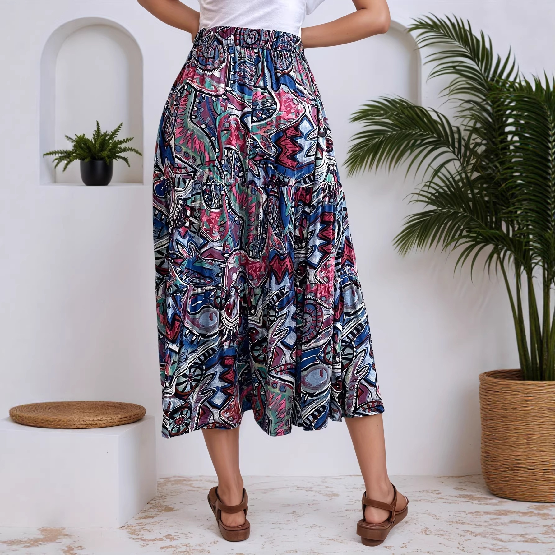 European And American Fashion Foreign Trade, Casual Spring-summer Stylish Women's Blue Floral Print Ruffled A-line_voghion.com