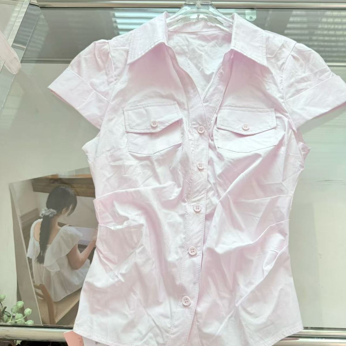 Camicia donna stile coreano con cintura in vita e tasche_voghion.com
