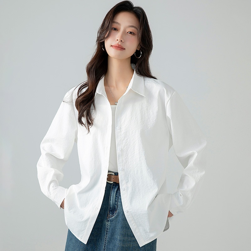 Lässiges Langarmshirt im koreanischen Stil für Damen, neues einfarbiges Oberteil für Frühling und Herbst, schlicht und vielseitig, ideal für den Alltag._voghion.com