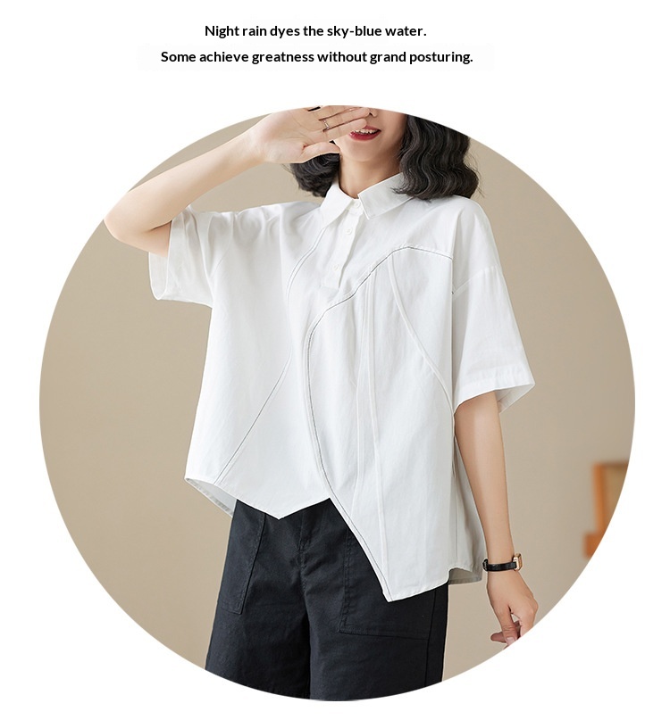 Loose-fitting Irregular Niche Blouse For Women Solid Colour Shirt_voghion.com