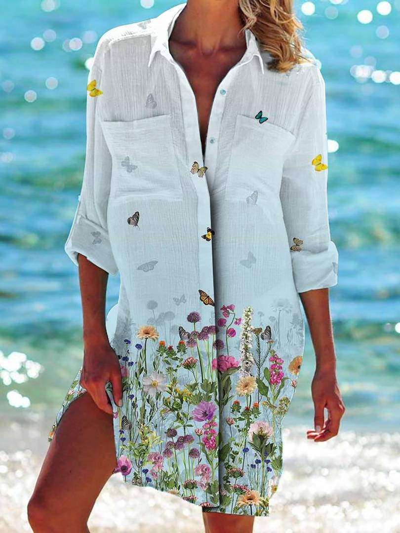 Mönstrad strandkofta för dam bikini cover-up_voghion.com