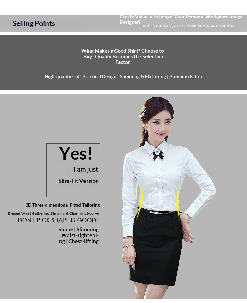 Dames blouse wit lange mouw slim fit formeel werkoverhemd_voghion.com