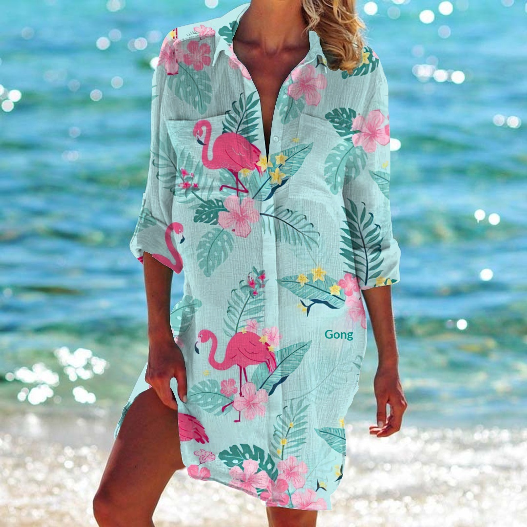 Mönstrad strandkofta för dam bikini cover-up_voghion.com