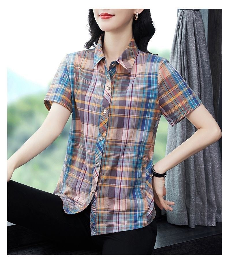 Damen Bluse Mit Klassischem Karomuster Kurzärmliges Oberteil_voghion.com