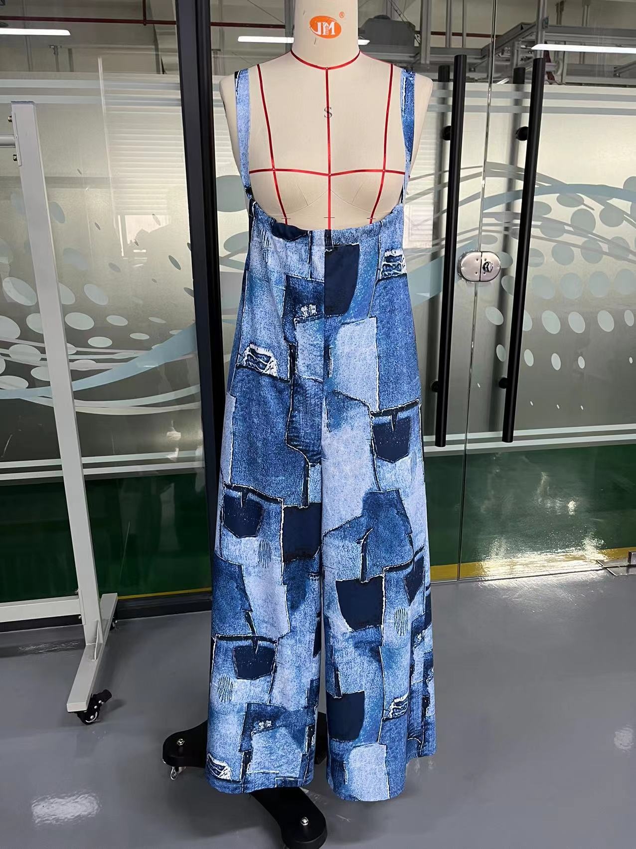 Women's Printed Wide-leg Lounge Jumpsuit With Irregular Pattern_voghion.com