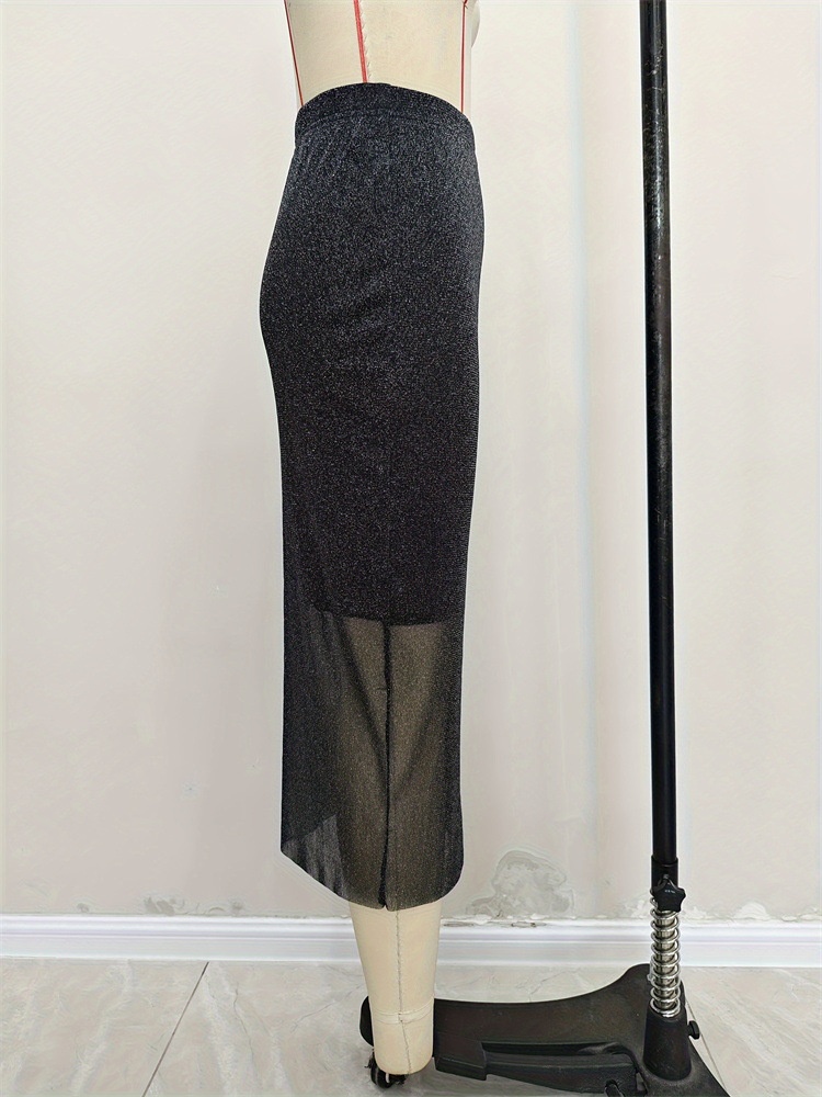 Gonna elegante da donna in maglia oro e argento per feste_voghion.com