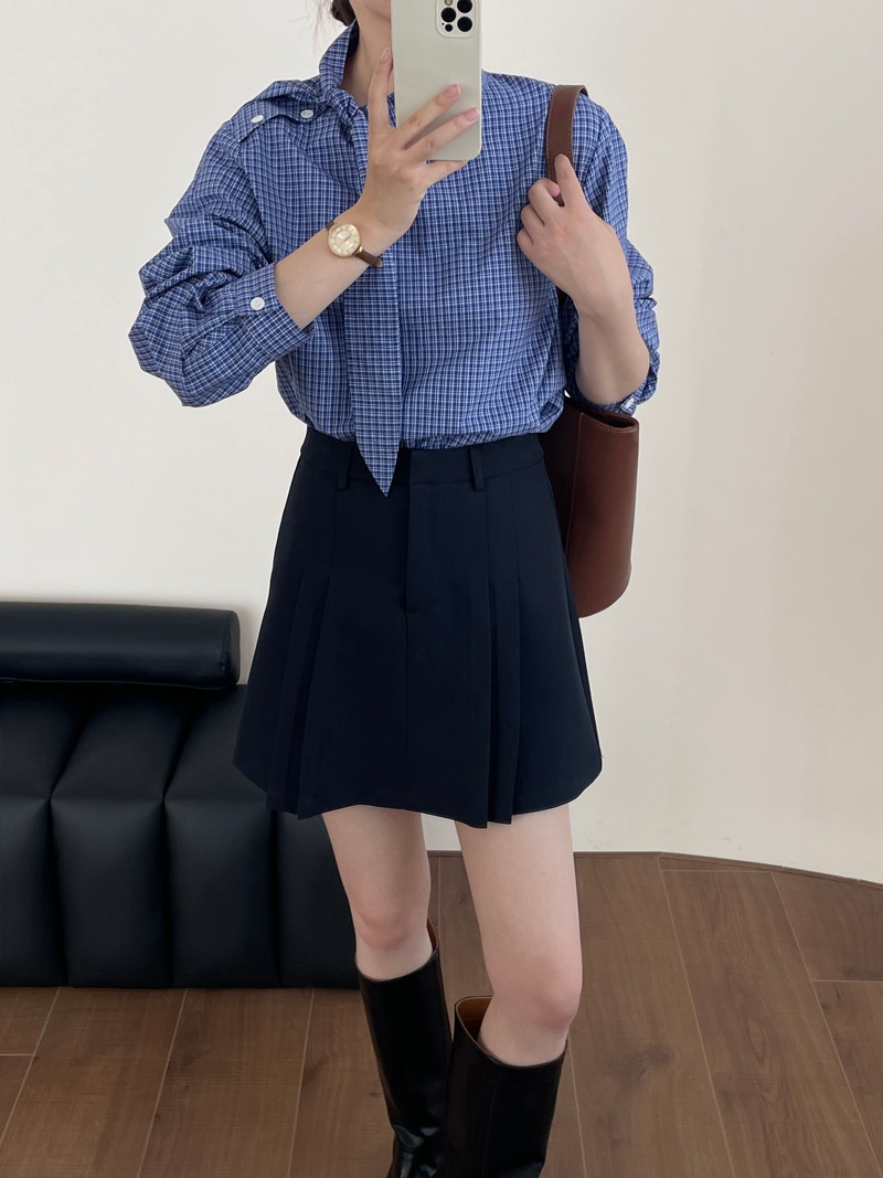 Camicia donna a quadri con lacci maniche lunghe blusa elegante_voghion.com