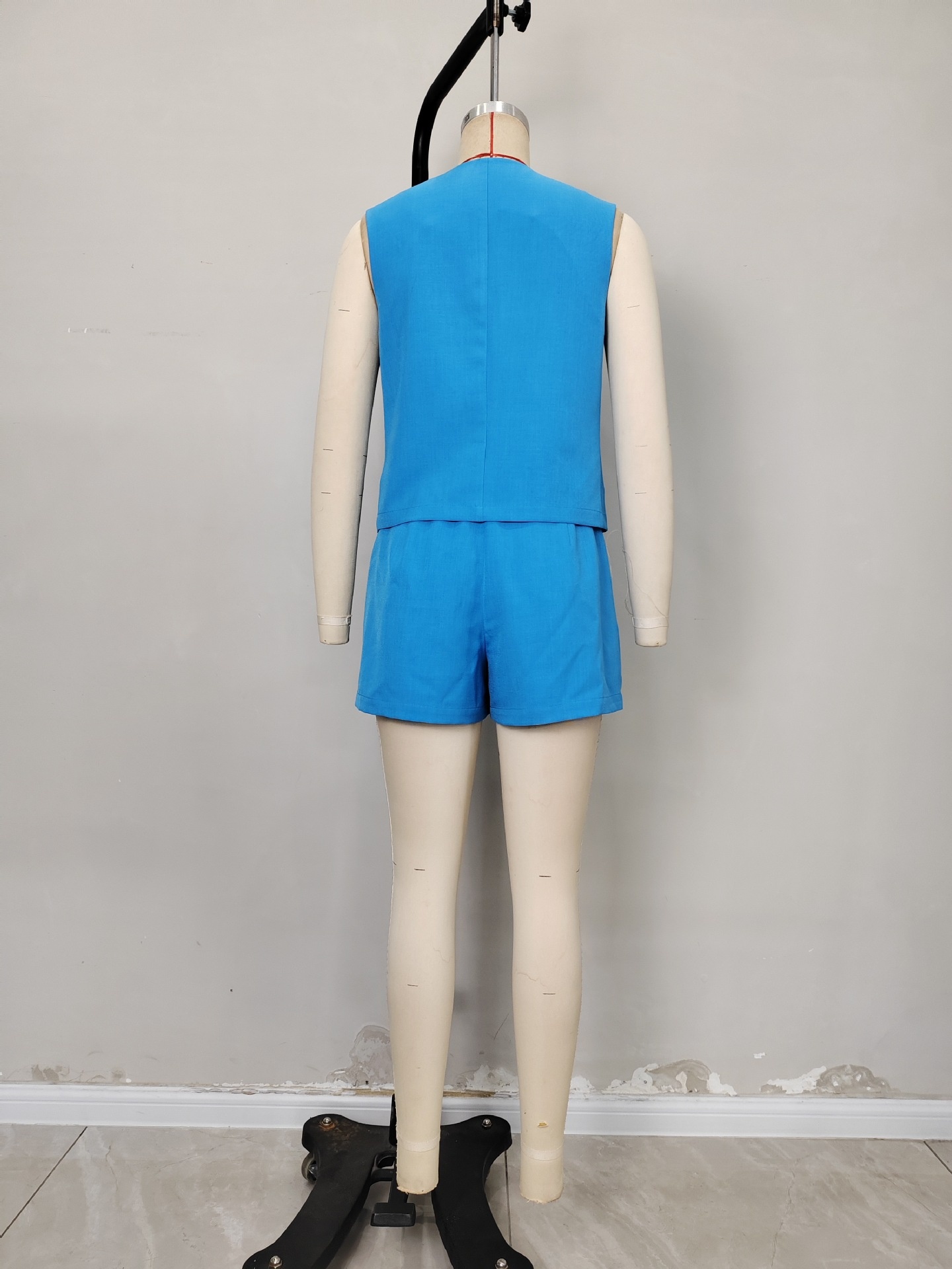 Stylish Women's Sleeveless Blazer Vest And Shorts Set Solid Colour_voghion.com