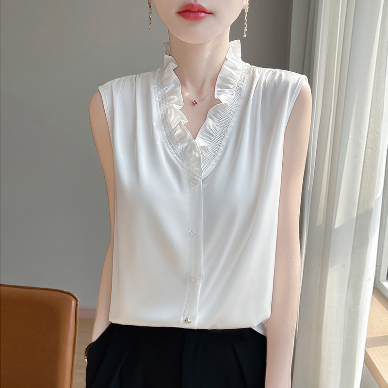 High-Quality Versatile Ruffled Edge Vest Shirt Women's Top Summer New Fashion Trend Elegant_voghion.com