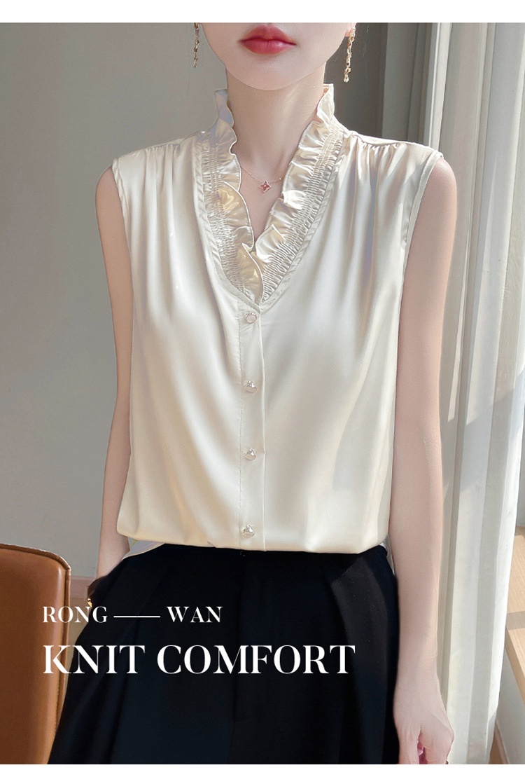 Women's Ruffled Edge Blouse Elegant Versatile Sleeveless Top_voghion.com