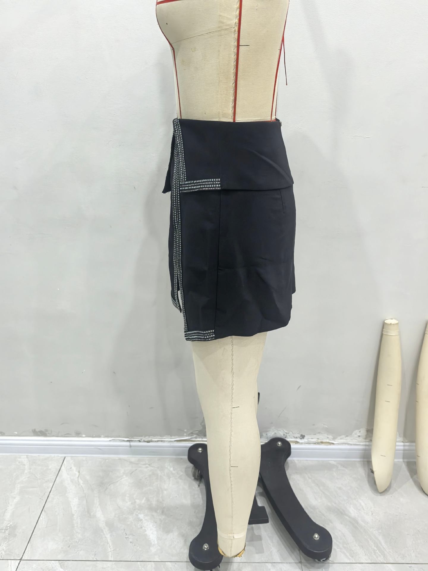 European American Cross-border Women's Clothing: Irregular Bodycon Skirt-pants With Rhinestone Trim And Zipper, Sexy_voghion.com